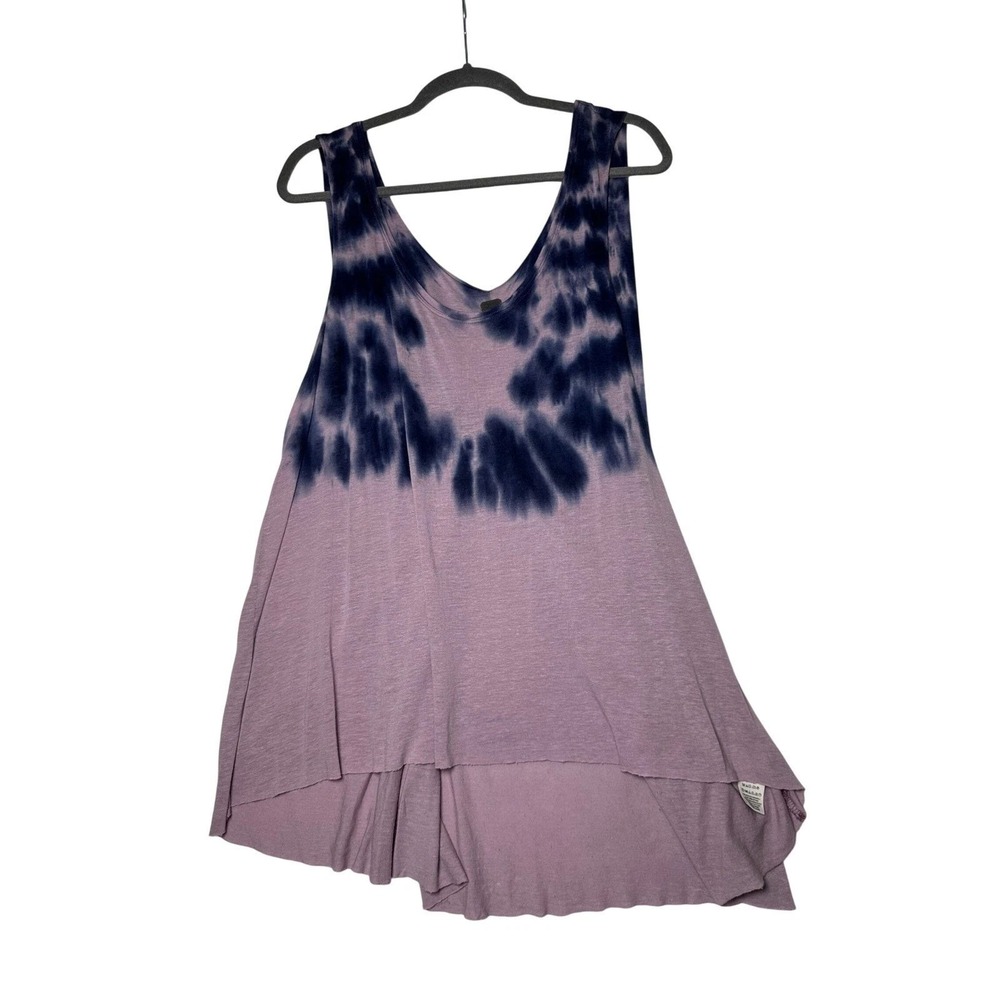 Free People We The Free Tie Dye Linen Blend Tank Top L Purple Navy Boho